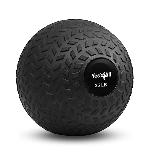 Yes4All Slam Balls, 10-40lb Weighted Ball Weight, Durable PVC Sand Filled Workout Dynamic Slam Ball for Strength Training, Tread, Black, 25lbs - color: Black, style: E. 25lbs