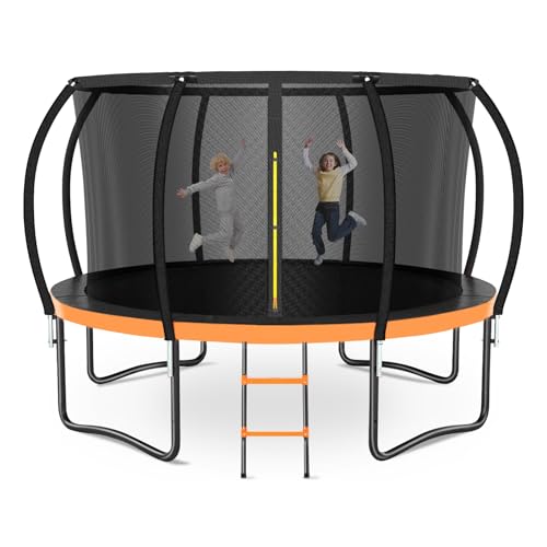 Zevemomo 8FT 10FT 12FT 14FT 16FT Trampoline Outdoor, Trampolines for Kids & Adults, Pumpkin Trampolines with Safety Net, Ladder, Coating Metal Frame, ASTM Approved Large Backyard Trampoline for Kids - color: Orange, size: 10 ft