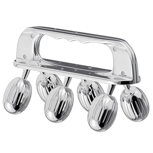 Yeamon Stainless Steel Handheld Muscle Roller, Deep Tissue Body Massager with 3 V-Shaped Roller Sets, Ergonomic Grip Manual Massage Tool for Arms, Legs & Back Relief, Post Workout Recovery