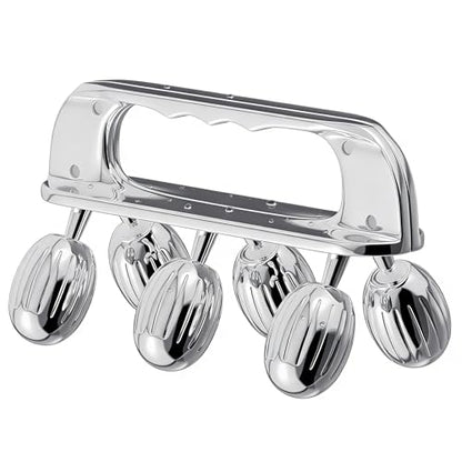 Yeamon Stainless Steel Handheld Muscle Roller, Deep Tissue Body Massager with 3 V-Shaped Roller Sets, Ergonomic Grip Manual Massage Tool for Arms, Legs & Back Relief, Post Workout Recovery