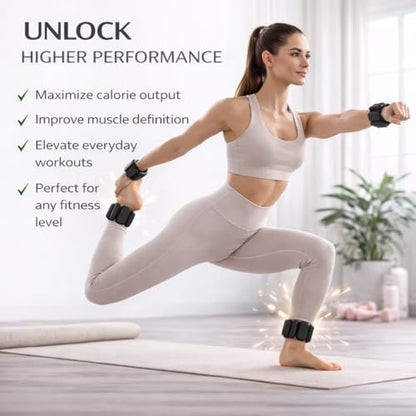 Elegance Adjustable Wrist & Ankle Weights for Women – Wearable Fitness Bracelets for Pilates, Yoga, Walking & Home Workout – Soft Silicone Weighted Bangles (Black)