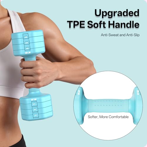 JOROTO 4-in-1 Adjustable Dumbbell Set of 2, 16LBS/22LBS Hand Weights for Women, Men, Upgraded TPE Soft Handle, 1s-Adjust Dual-Stable Dumbbell Set for Women Home Gym Exercise Training - color: C-Blue-16 LBS Pair