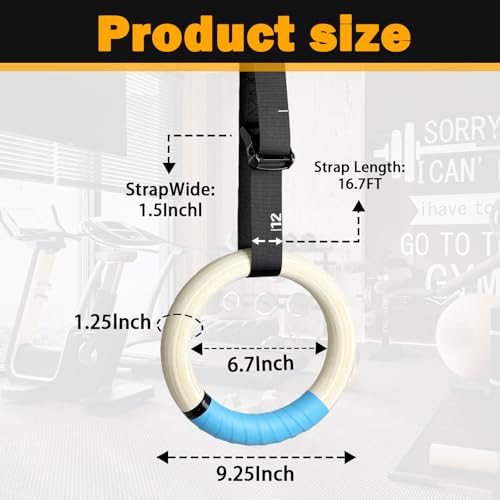 32mm Wooden Gymnastic Rings with Quick-Adjust Numbered Straps for Enhanced Workout Control, Designed for Strength Training, Home Gym, Calisthenics & Travel Fitness