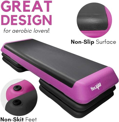 Yes4All Adjustable Workout Aerobic Exercise Step Platform Health Club Size with 4 Adjustable Risers Included and Extra Risers Options