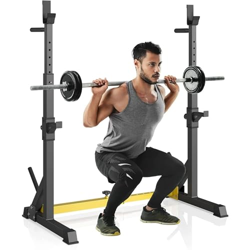 Arlopu Squat Rack Stand, Bench Press Rack, Barbell Rack, Adjustable Dumbbell Rack, Multi-Function Weight Lifting Home Gym, Fitness Exercise Equipment with Storages, Strength Training, for Beginners and Professional Use, 570lbs