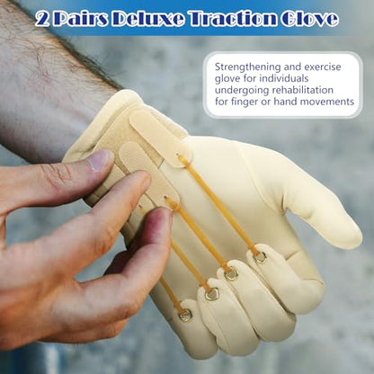 2 Pair Traction Exercise Glove Hand Finger Strengthening Thumb Flexion Physical Therapy Glove for Increasing Strength - color: Brown, size: X/ XL
