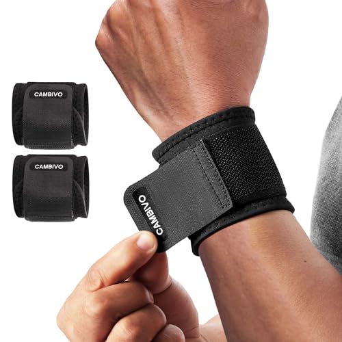 CAMBIVO Wrist Brace 2 Pack, Adjustable Compression Wrist Support for Carpal Tunnel, Tendonitis Pain Relief, Wrist Wraps for Weightlifting, Gym Fitness, Sleeping Night Support, Men Women