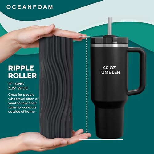 Ripple Travel Foam Roller (11" x 3.35") Firm Mini Foam Roller for Physical Therapy, Deep Tissue Massage, Back Pain - High Density, Ergonomic Wave Textured, Yoga, Pilates, Exercise (Charcoal) - color: Charcoal