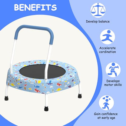 Trampoline w/Handle, Indoor Mini Trampoline with Bungee Cord No-Gap Jump Mat, Exercise Rebounder with Non Slip Feet for Boys & Girls Age 1-4, Safe Indoor Play Trampoline for Balance Fitness Training
