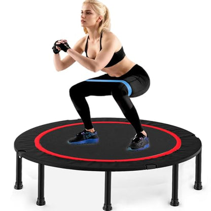 40"/48" Fitness Rebounder Trampoline with 4-Level Adjustable Foam Handle, Quiet and Stable Exercise Trampoline for Kids Adults, Indoor/Outdoor Mini Trampoline - color: Red