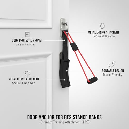 Door Anchor for Resistance Bands, PP Plastic Attachment with Foam Padding and Metal D-Ring (1 PC)