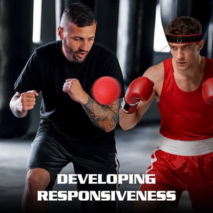 KTEBO® Boxing Reflex Ball Headband Set - Includes 4 Different Balls and 2 Adjustable Headbands for Beginner Proficiency Improvement, Great Boxing Equipment