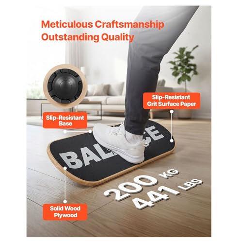 Balance Board Wobble Board, 3-Level Adjustable Wooden Trainer for Adults - Standing Desk, Workout, Yoga - Slip-Resistant Base - Home Gym Equipment