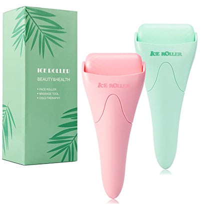 2 Pack Ice Roller for Face and Body Massage, Facial Roller Skin Care Tool for Reduce Wrinkles and Puffiness, Migraine Pain Relief and Skin Tighten, Cold Therapy for Cooling and Calming.(Pink+Green) - color: Green+pink