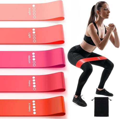 Resistance Loop Exercise Bands with Instruction Guide and Carry Bag, Set of 5
