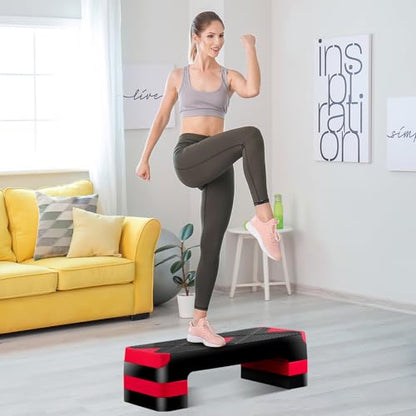HomGarden Adjustable Workout Aerobic Stepper in Fitness & Exercise Step Platform Trainer Stepper w/Risers Adjust 4"-6''-8'' - color: Red