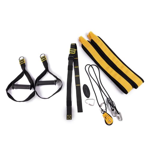 Suspension Training System with Dual Rubber Grips & Door Anchor – Adjustable Straps for Full Body Home Workout – Indoor Fitness Resistance Trainer Kit