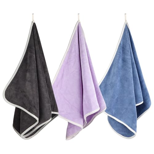 3 Pack Microfiber Gym Towels (14.2" x 30"), Super Soft, Quick Drying, Absorbent Towel for Fitness, Yoga, Swimming, Sports, Workout, Skin-Friendly for Women Men (Grey/Blue/Purple) - color: Grey/Blue/Purple