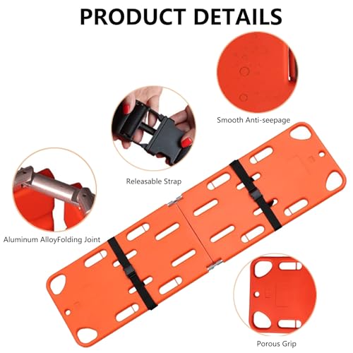 Foldable Backboard Spine Stretcher, Lightweight PE Spine Board Stretcher With Strap For EMT, Ambulance & Rescue Patient Transport