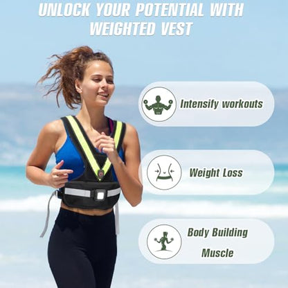 Weighted Vest for Women Men, Sport Running Weighted Vest with Reflective Strips and LED Flashing Sash, 10lbs/20lbs Weight Vest for Strength Training and Workout - size: 10LBS