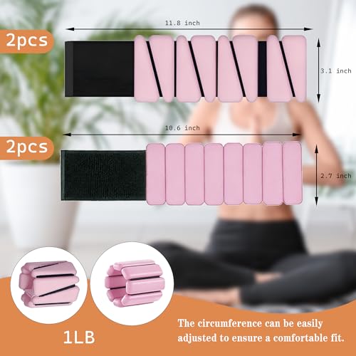 MANO 4pcs Adjustable Wrist Weights 1 lb Each Ankle Weights for Women & Men for Strength Training, Walking, Fitness, Yoga - color: Pink-Oval