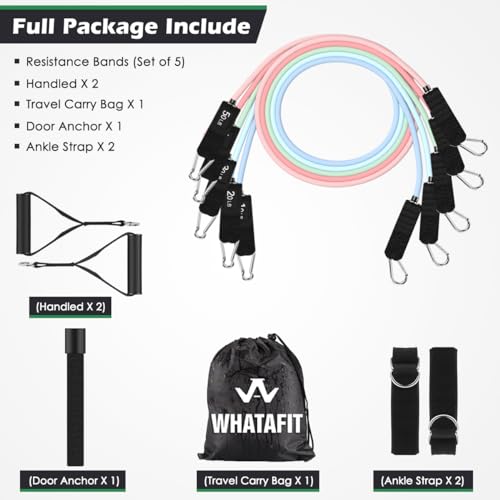 WHATAFIT Resistance Bands with Handles, 5-Level Exercise Bands for Workout - color: Macaron-02
