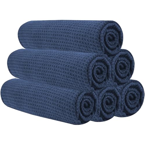 Microfiber Gym Towels for Working Out, Quickly Dry Yoga Towels for Men & Women Tennis, 16 Inch x 27 Inch, 6 Pack, Navy Blue - color: Navy Blue