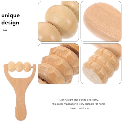 Wooden Massage Roller Tool 3-Piece Set Handheld Foot and Body Massager for Neck Shoulder and Muscle Relief Portable 5.90X3.14X1.18In