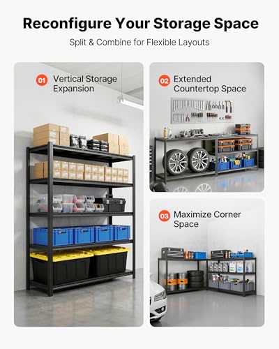 VEVOR Garage Shelving, 5-Tier Adjustable Storage Shelves, 3000 lbs Heavy Duty Garage Shelves, Metal Utility Rack Shelf for Garage Workshop Warehouse Basement, 59.49" W x 20.55" D x 71.38" H - size: 20" D x 59" W x 71.4"