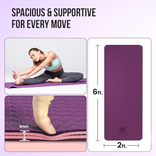 Live Well TPE Yoga Mat Women – Non-Slip Exercise Mat with Strap, Extra Thick 6mm Pink Yoga Mat for Home Workout and Outdoor Use