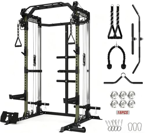 Mikolo HR06 Power Cage with Aluminum Pulleys, 2000LB Power Rack with Independent Dual Pulley System, Multi-Function Home Gym Workout Machine for Cable Crossover - color: Green, size: HR06 Power Cage