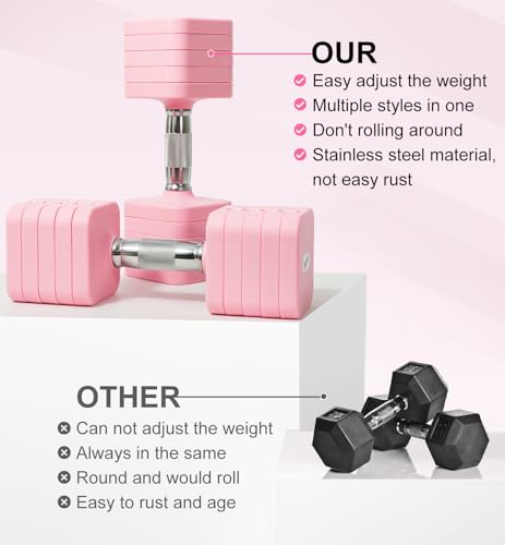 Adjustable Dumbbell Set for Women Men 7.5LB/10LB/15LB/20LB/25LB Each - color: Pink, style: 25LB Each [50 LBS Total]
