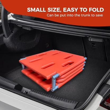 Emergency Foldable Spine Board Stretcher Kit with Head Immobilizer, Neck Brace, Spider Straps, Orange PE 4-Fold Water Floating Stretcher for First Responders & Emergency Services (4 Folds) - size: 4 Folds