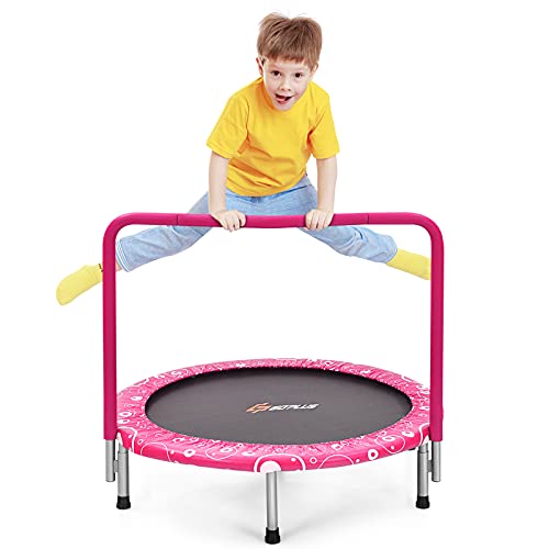 Goplus 36” Foldable Mini Trampoline for Kids, Toddler Trampoline with Full Covered Handle and Safety Pad, Portable Fitness Rebounder for Indoor Outdoor, Max Load 330 LBS