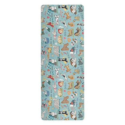 Different Dogs Yoga Mat Non Slip Natural Rubber Fitness Exercise Mat for Home Workout Gym Stretching Pilates Mats with Carrying Bag 71" x 26"
