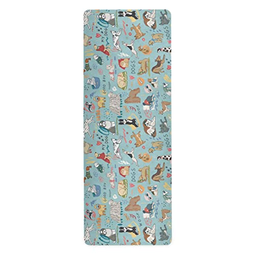 Different Dogs Yoga Mat Non Slip Natural Rubber Fitness Exercise Mat for Home Workout Gym Stretching Pilates Mats with Carrying Bag 71" x 26"