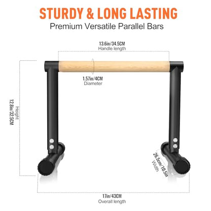 SNADER Wood Parallettes, 12.8" High – Push Up Bar & Dip Bar, Anti-Slip Calisthenics Equipment for Handstand, L-Sit, Full Planche, Gymnastics, Home Gym Strength Training, Supports 660 lbs