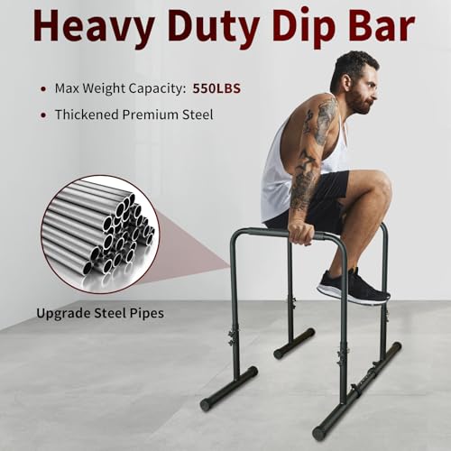 Dip Bar, Adjustable Dip Stands Station for Home, Functional Heavy Duty Parallette Bars for Upper Body Workout (550LBS Loading Capacity, 2025 New Version)