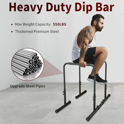 Dip Bar, Adjustable Dip Stands Station for Home, Functional Heavy Duty Parallette Bars for Upper Body Workout (550LBS Loading Capacity, 2025 New Version)