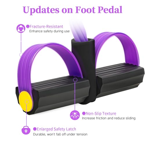 Pedal Resistance Band with Handle, Upgraded 6-Tube Exercise Bands - color: Black & Purple