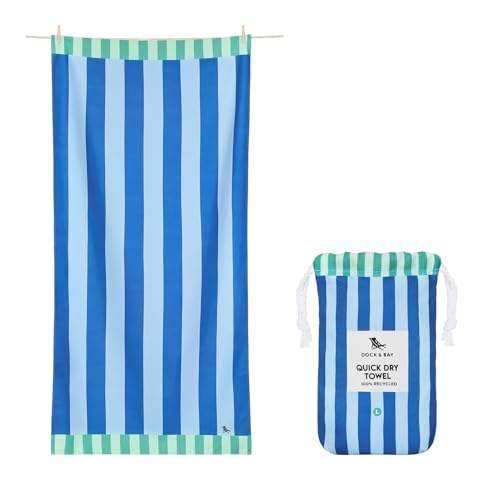 Dock & Bay Beach Towel - Quick Dry, Sand Free - Compact, Lightweight - 100% Recycled - Includes Bag - Blue Sky - Large (160x90cm, 63x35) - color: Blue Sky, size: Large (160x90cm, 63x35")