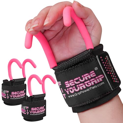 Weight Lifting Rod Hooks Heavy Duty Wrist Wraps Power Weight Lifting Training Gym Grips Straps Set of 2 - color: Pink, size: WOMEN-Wrist Size Small/Medium