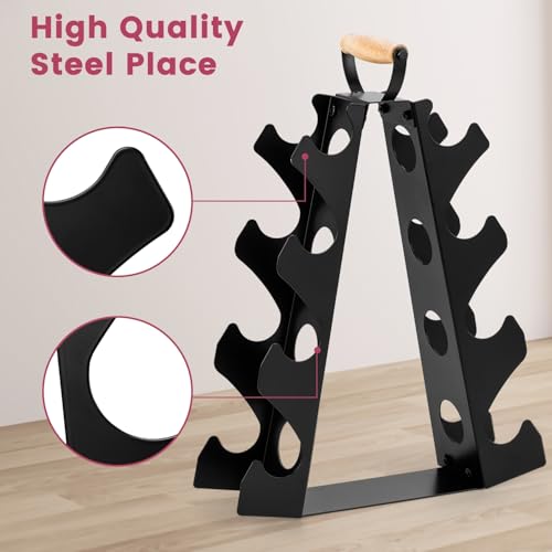 Dumbbell Rack Stand Only (Dumbbells not Included), Compact A-Frame Weight Rack with Wooden Handle, for Home Gym Workout