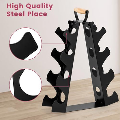 Dumbbell Rack Stand Only (Dumbbells not Included), Compact A-Frame Weight Rack with Wooden Handle, for Home Gym Workout