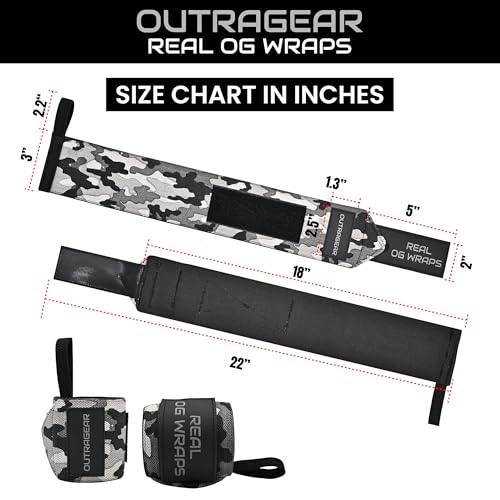 18" OG-Grade Wrist Wraps for Weightlifting – Heavy Duty Wrist Support with Thumb Loop & Lockdown Strap – Wrist Straps for Powerlifting, Bench Press & Gym Training - color: Camo grey