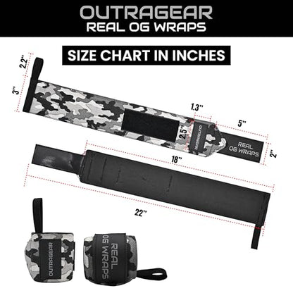 18" OG-Grade Wrist Wraps for Weightlifting – Heavy Duty Wrist Support with Thumb Loop & Lockdown Strap – Wrist Straps for Powerlifting, Bench Press & Gym Training - color: Camo grey