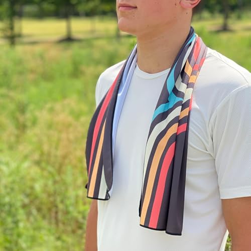 Extended Size Cooling Towel – Be Cool in Style - Heat Relief, Soft, Lightweight, Sun Protection, Easy Clean - Perfect for Biking, Hiking, Running, Yoga, Golf, Gardening - Retro Wave M - color: Retro Wave