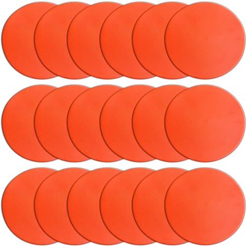 Poly Spot Markers 4 inch/9 inch Non-Slip Rubber Agility Training Markers Floor Dots Flat Field Cones for Football, Soccer, Basketball, School Exercise Drills, Dance Practice - style: 9 inch 18 Pcs Orange Red (TPE)