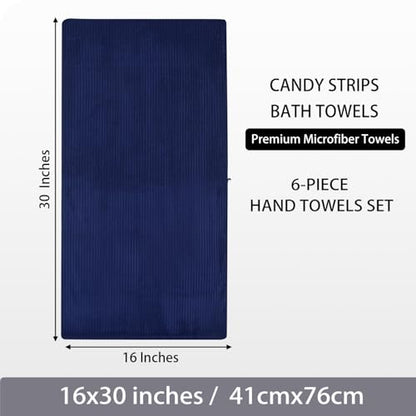 6 PC Microfiber Hand Towels for Bathroom, 16"x30",Navy Blue - color: Navy Blue