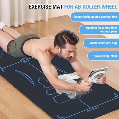 Non-Slip Workout Mat for Ab Roller Wheel, Exercise Mat with Storage Bag, 7mm Extra Thick Exercise Equipment Yoga Floor Mats Home & Gym Sound Insulation Protection Pads